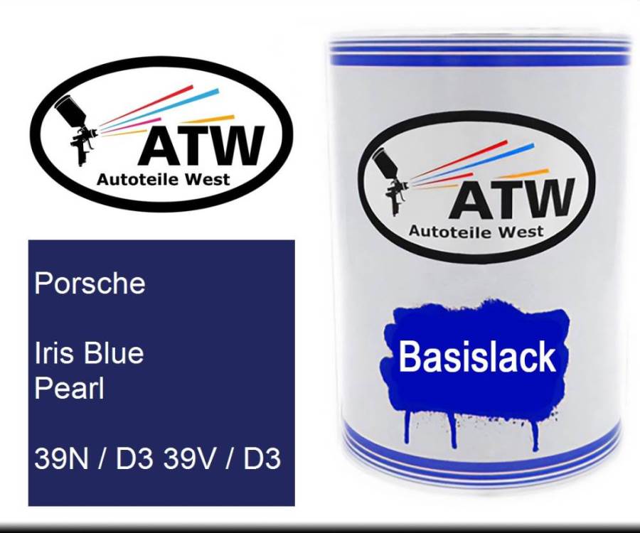 Porsche, Iris Blue Pearl, 39N / D3 39V / D3: 500ml Lackdose, von ATW Autoteile West.